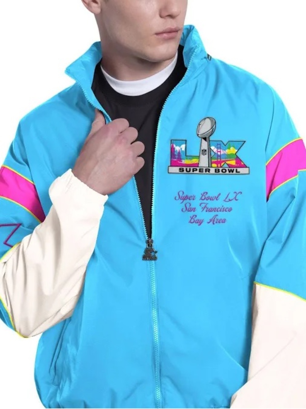 Super Bowl LX STARTER Colorblock Windbreaker Jacket - Aqua & Pink